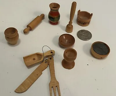 Doll House Accessories Miniature Kitchen Utensils Rolling Pin Strainer Cup Wood • $6.25