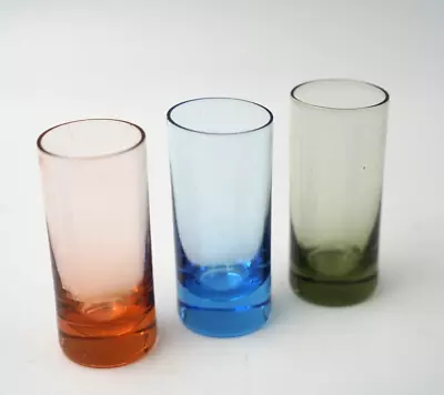 Vintage 2 3/4  - Multi-Colored Glass Shot Glasses Set Of 3 • $11.21