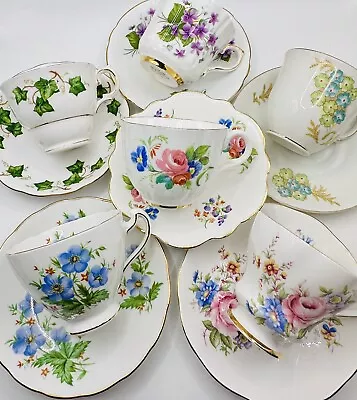 Set Of 6 Vintage English Cup & Saucer Sets Tea Party Bundle Bone China Teacups • $64.99