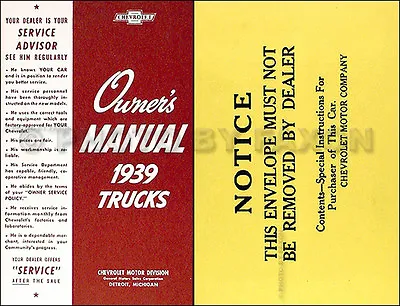 1939 Chevrolet Pickup And Truck Owner Manual With Envelope 39 Chevy Owners Guide • $92.24