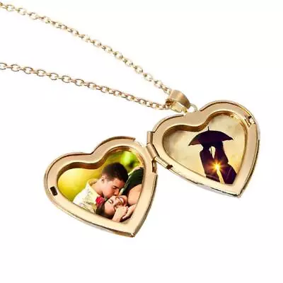 Gold Heart Photo Picture Frame Locket Pendant Chain Necklace Jewely Gift F3A0 • $6.11