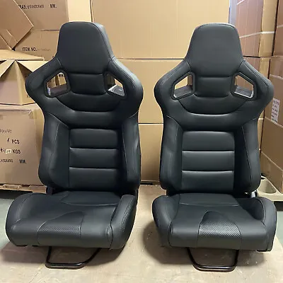 $339 • Buy 2 X Universal Car Racing Seats PVC Leather With 2 Sliders Sport Seats Black