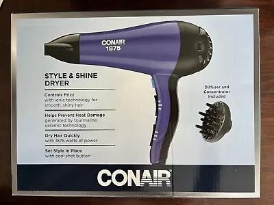 Conair Thermal Shine Travel Size Ceramic Hair Dryer Ionic 1875 Watts Purple • $28.99