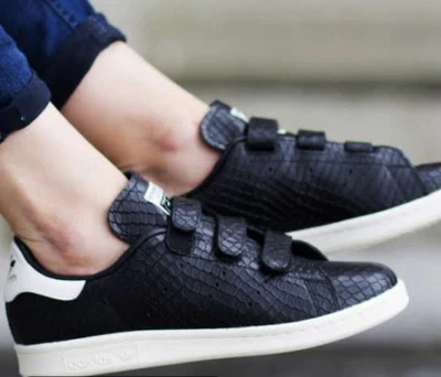 $16 • Buy Adidas Stan Smith Black Snake Straps Size Us 6 Rare