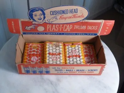 Vintage General Store Display Plas-t-Cap Cushioned Head Thumb Tacks BOX *& 5 Pac • $39.99