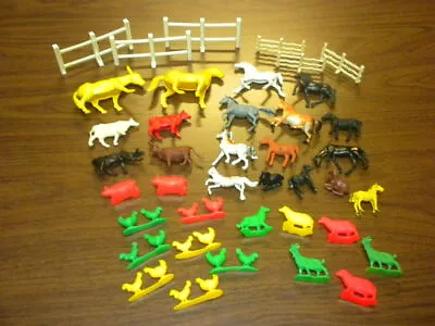 40 FARM ANIMALS PLAYSET MARX/MPC/1950s-1960's? LOT Horses Cows Pigs Sheep Fences • $22.75