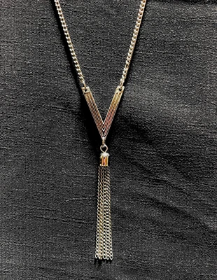 $9.95 • Buy Jewelry Necklace Silver Tone V Shaped With Chain Tassels 32” Necklace 4” Drop