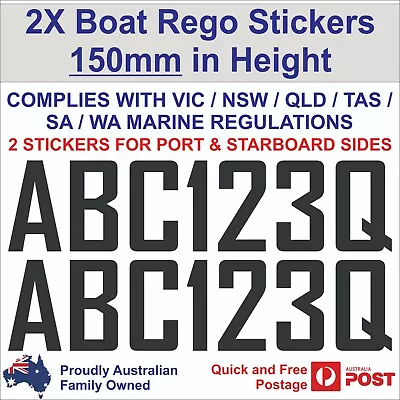 $15 • Buy Boat Registration Numbers Letter Stickers 150mm High Rego Sign 2x