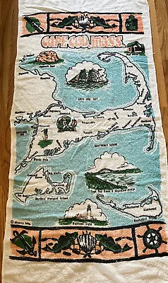 Vintage Sherry Mfg.  Souvenir Cape Cod Mass. State Map Beach Towel 56X27” • $17.95