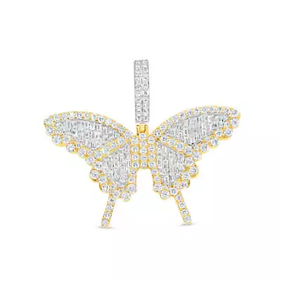 Butterfly - Yellow Gold Round And Baguette Diamond Pendant | 2.09CTW | 10K • $3500