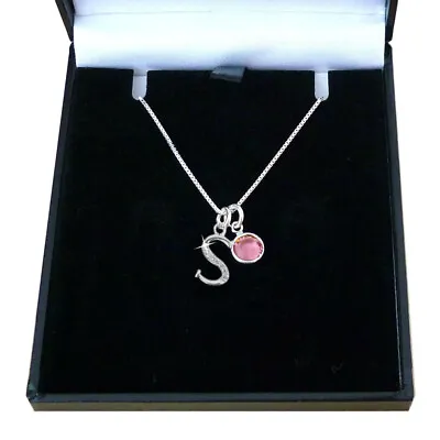 £23.99 • Buy Sterling Silver Letter / Initial Necklace With Birthstone. Gift For Women, Girls