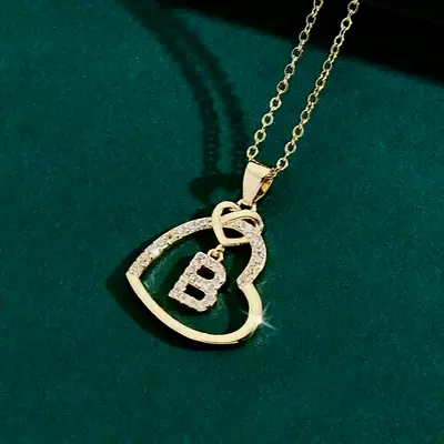 1Ct Round Real Moissanite Heart Initial B Letter Pendant 14k Yellow Gold Plated • $159.99