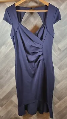 Lipsy Blue Short Sleeved Wrapover Ruched Peplum Hem Dress V Neck Cut Out Design • $12.38