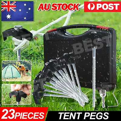 23Pc Camping Tent Pegs Heavy Duty Screw Steel In Ground Camping Outdoor Stakes • $25.85