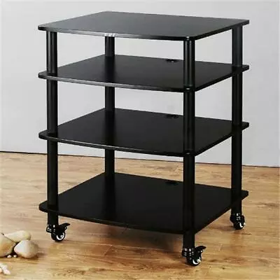 VTI Manufacturing AR404BB 4 Black Poles 4 Black Shelves With Caster AV Stand • $394.82