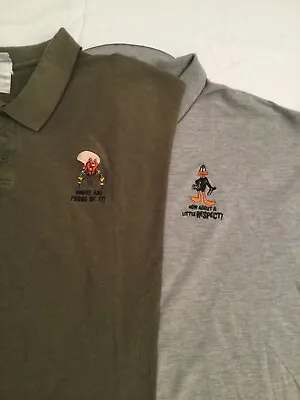 2 Looney Tunes Daffy Duck & Yosemite Sam Mens 3XL  Embroidered Polos Gray|/Beige • $90