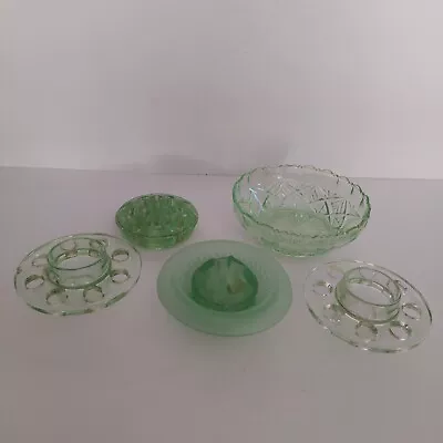 Set Of 5 Depression Glass 3 Uranium Glowing 4 Frogs + Bowl • $49.95