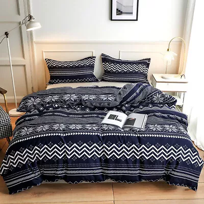 Checkerboard Striped Reversible Floral Duvet Cover Queen King Bed Set Pillowsham • $27.85