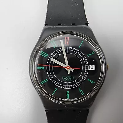 Vintage Swatch Ritz Watch Men Black Case Black Dial Date Round 34mm New Battery • $35.54