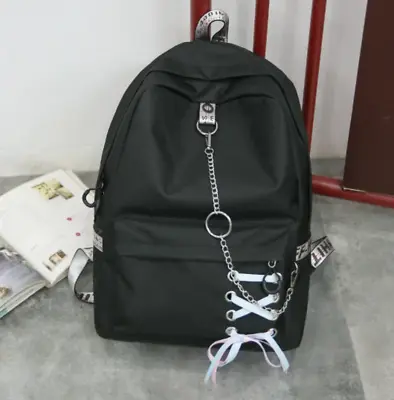 £20.86 • Buy Black Metal Chain Pastel Goth Tie Up Ribbon Backpack Punk Emo Strap School Bag