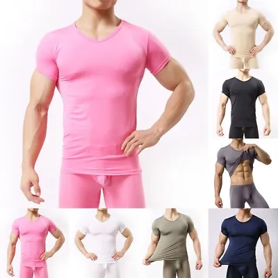 Club Daily Office T Shirt Top Casual Gym Ice Silk Mens Muscle See Through • £14.40