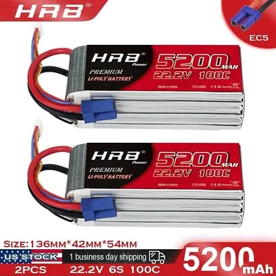 2pcs HRB 22.2V 6S 5200mAh LiPo Battery 100C EC5 For RC Helicopter Airplane Truck • $119.99