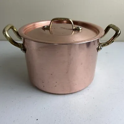 Vintage Centuria Baumlin Made In France Copper & Brass Small Stock Pot & Lid • $49.97