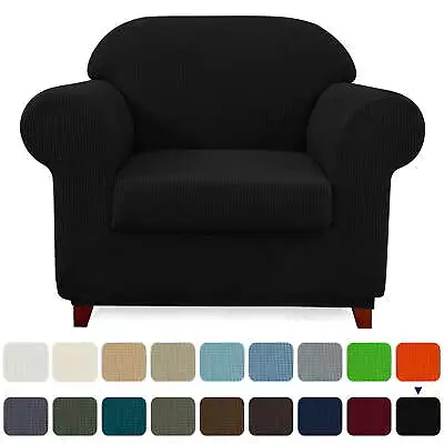  Stretch 2-Piece Textured Grid Armchair Slipcover Black • $28.53