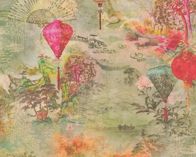 £21.99 • Buy As Creation Multi Japanese Asian Scenery Fusion Lantern Wallpaper Shiny 37466-1