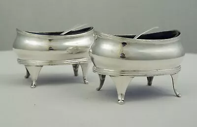 Pair Georgian Sterling Silver Salts + Spoons Solomon Hougham London 1812 88mm • £178