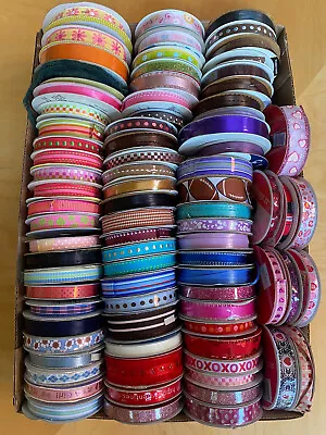 Crafting Ribbon 80+ Lot Mixed Types New + Used Multiple Colors Patterns V Day • $49.99