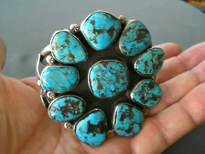 Native American Gem Morenci Turquoise Cluster Sterling Silver Bracelet 90 G! • $750