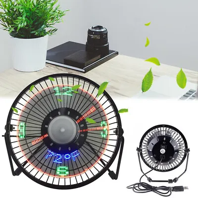 $29.99 • Buy Portable Desktop Fan LED USB Clock Fan With Real Time Temperature Cooling Fan