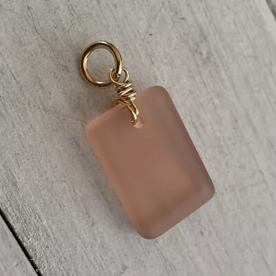 Min Favorit Peach Pink Coral Sea Glass Necklace Pendant & Gold Pl Wrap • $8