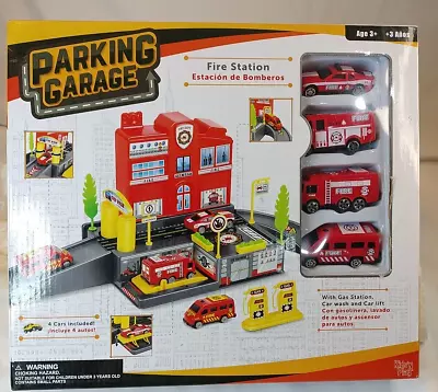 Vtg Parking Garage Fire Station Kid Play Set Toy's 4 Cars Unit 2 • $17.99
