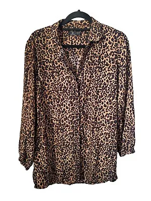 Volcom Women's Black/Tan Cheetah Champain Trail Button Up Blouse Size Small  • $14.49