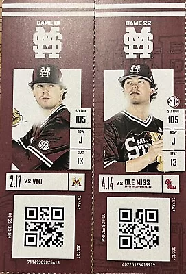 2023 Mississippi State Baseball Collectible Stubs (2 Pack) Cade Smith NY Yankees • $9.99