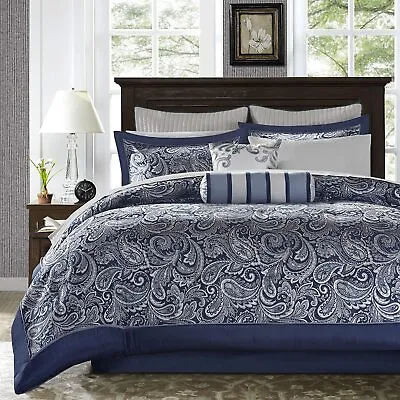 Madison Park Aubrey King Size Bed Comforter Set Bed In A Bag - Navy Grey  Pais • $261.92