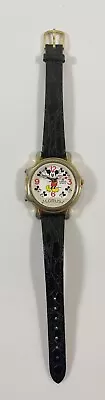 Lorus Disney Mickey Mouse Watch Gold Tone Leather Band Musical NEEDS BATTERY • $12.99