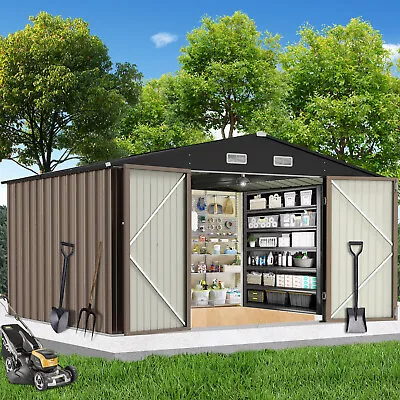 Garvee 8'x8'/8'x10'/10'x12' Outdoor Metal Storage Shed For Garden Tools Lockable • $379.99