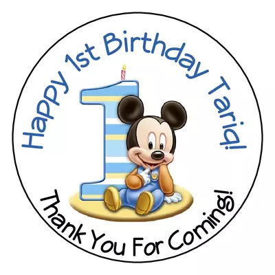 12 Personalized Mickey Mouse 1st First Birthday Party Stickers Favors 2.5  Tags • $4.99