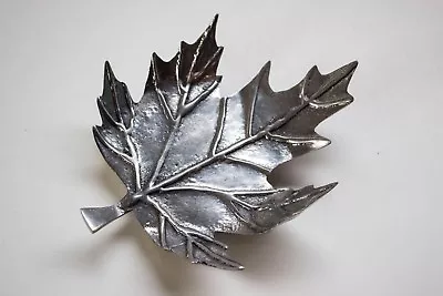 Vintage POLISHED ALUMINUM Footed SMALL DISH Leaf Bowl Trinket 6.5  X 5   • $14