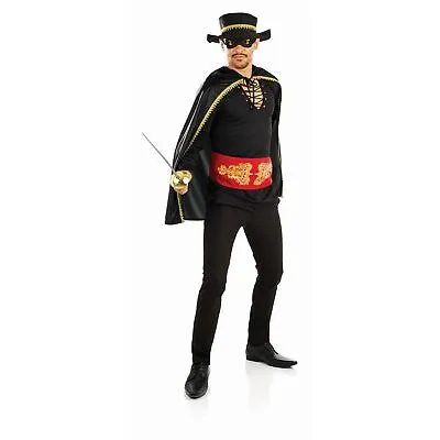 Mens Zorro Costume + Hat M L XL Adult Mexican Masked Bandit Outlaw Fancy Dress • $34.95