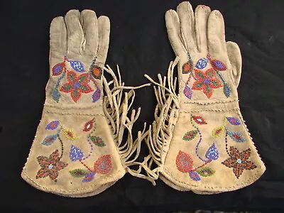 Native American Beaded Leather Gauntlet Gloves • $93.95