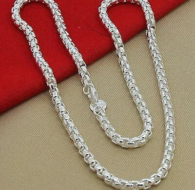 GENUINE  925 Sterling Silver 5mm Round Box Chain 18in / 45cm Necklace Men Women • £13.99