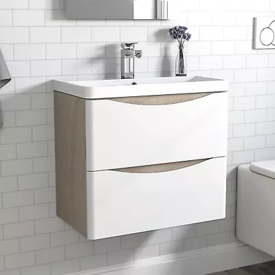 Freestanding Wall Hung Bathroom Vanity Unit With Basin Drawers Doors White Grey • £149.99