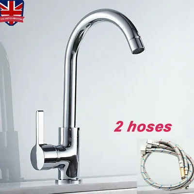 Kitchen Sink Mixer Taps Swivel Spout Single Lever Tap Mono Modern Chrome Faucet • £9.96