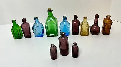 Vintage Mixed Lot Of 12 Glass Bitters Glass Bottles Wheaton Taiwan Purple Blue  • $49.50