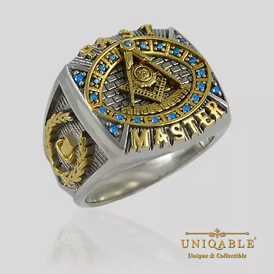 Past Master Masonic Ring Sterling Silver Mason Gold Pld Freemason Size UNIQABLE  • $148.50