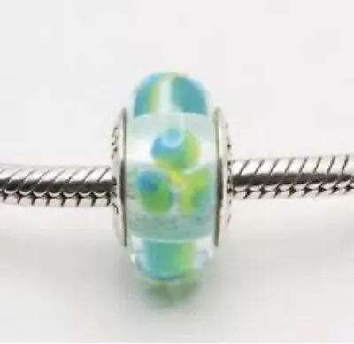 PANDORA Retired Clear Murano Glass Flowers Bead Charm Blue- 790607 • $19.99